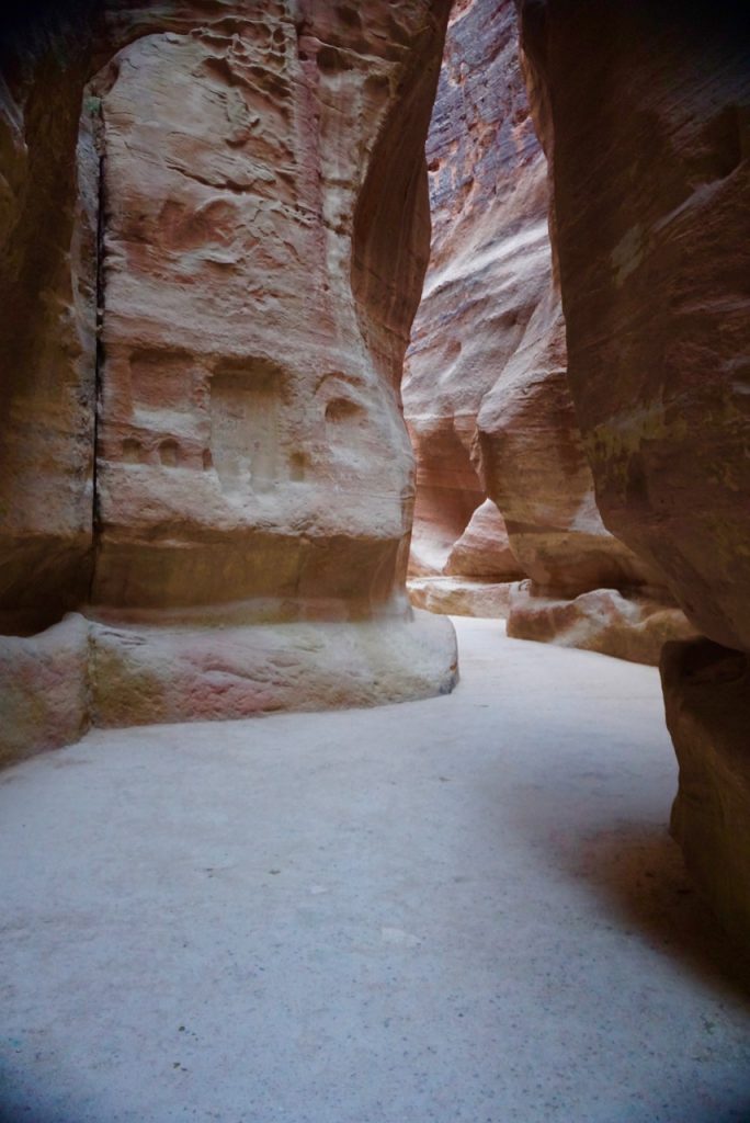 The slot canyon 2km entrance to Petra, showing remnants of the original Nabatean water course